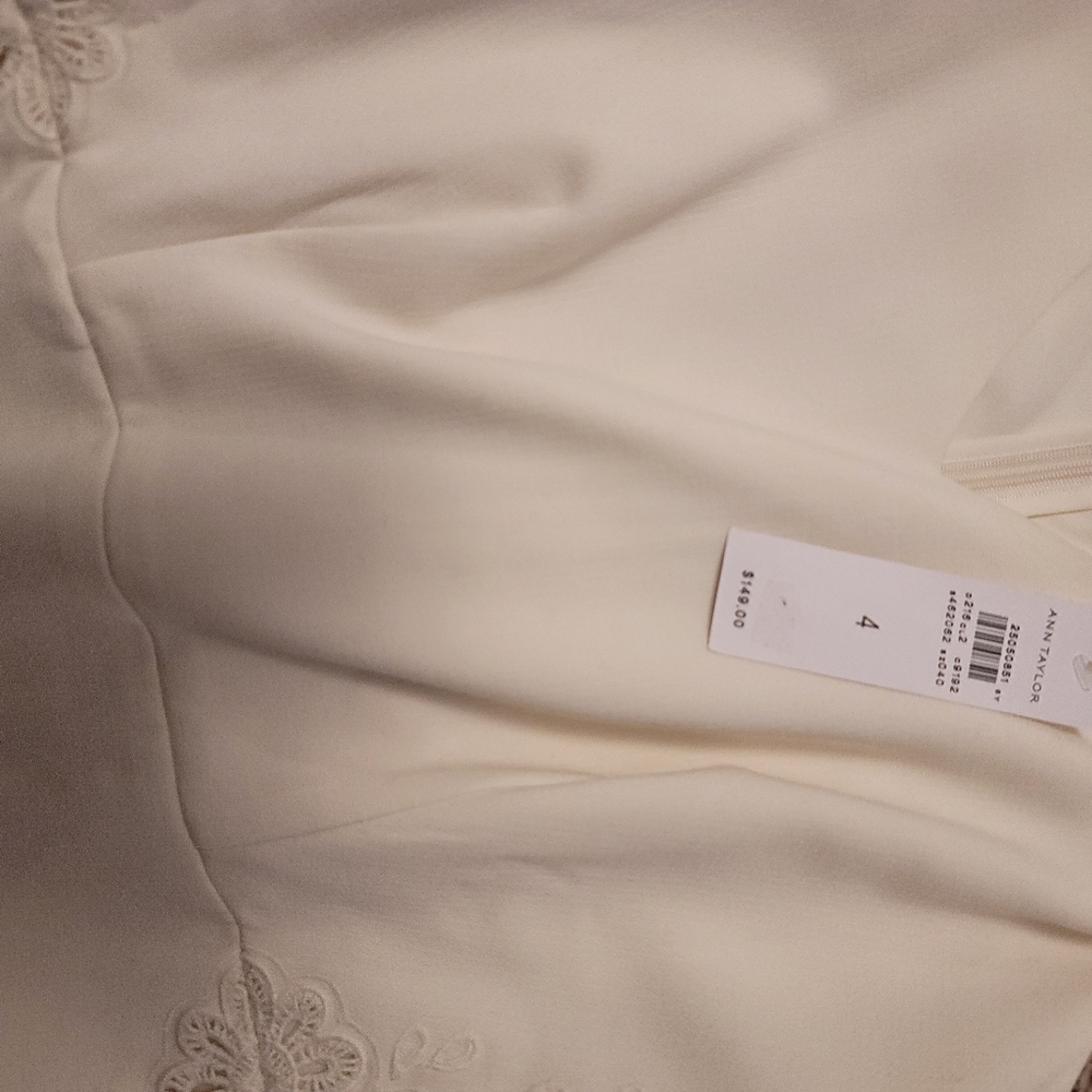Ann Taylor Off White Embroidered Knee Length Dress, Size 4 NEW WITH TAGS - Picture 3 of 4
